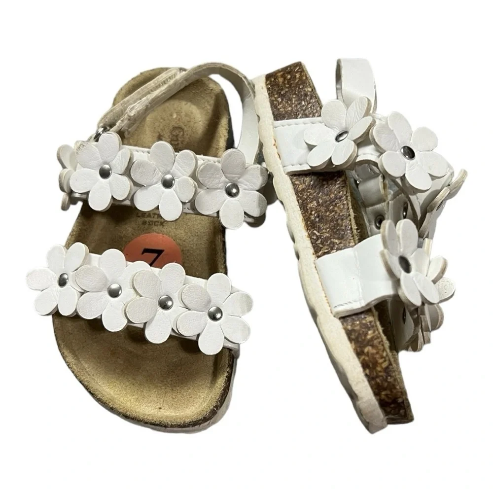 Giulia Palai White Floral Leather/Cork Sandals Size 7 Toddler